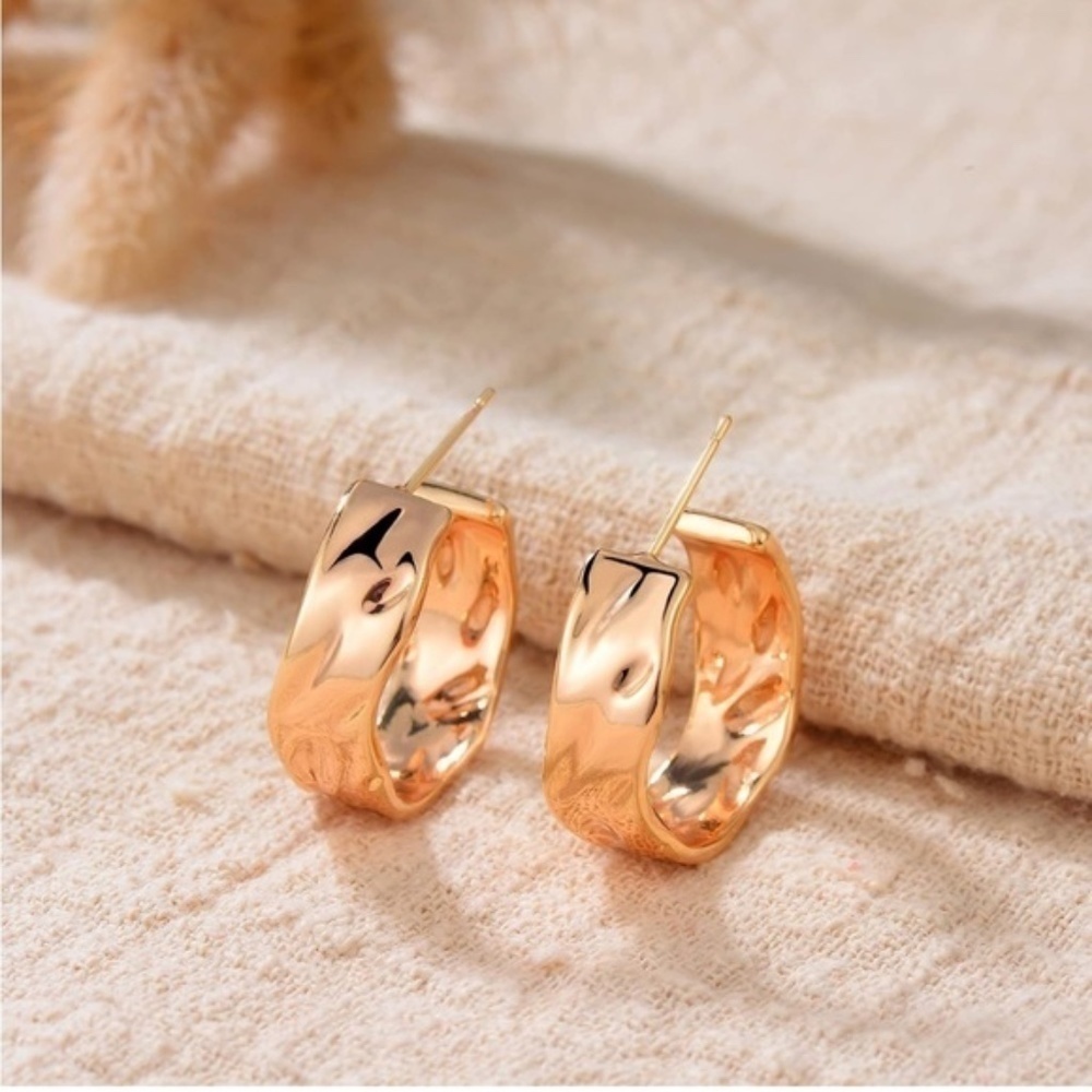 GOLD 14k Gold Plated Textured Cuff Hoop Earrings